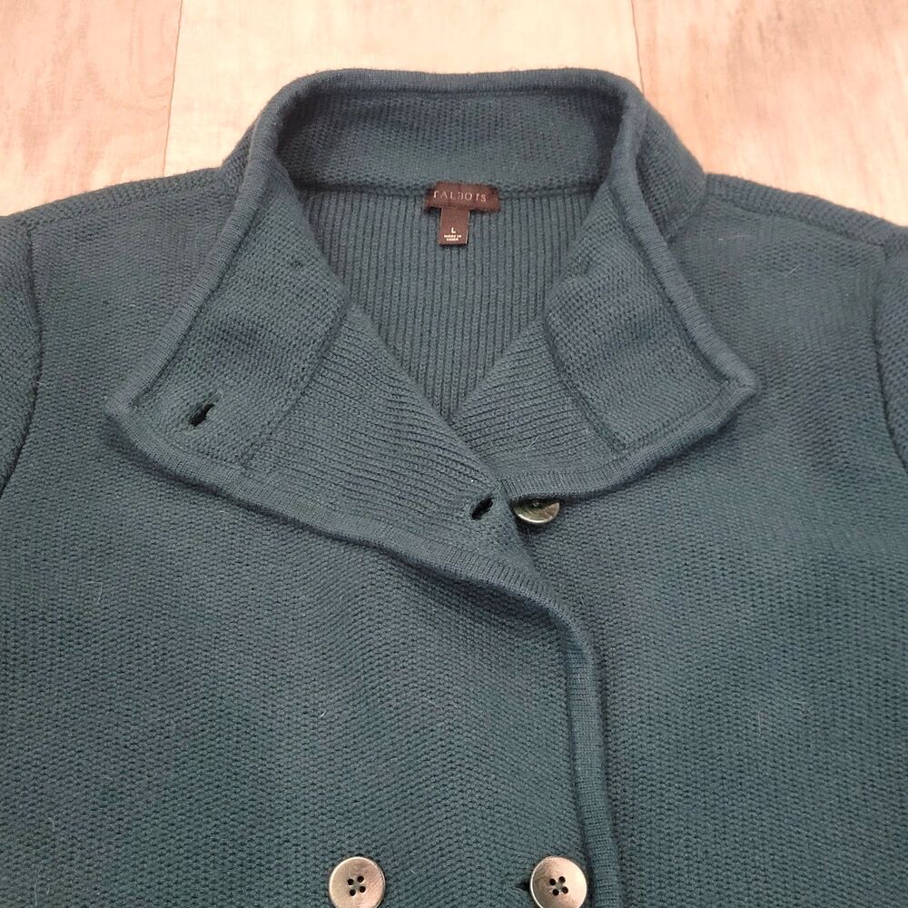 TALBOTS Lambswool Blend Green Button Sweater Jack… - image 5